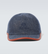 LORO PIANA MY LEATHER-TRIMMED DENIM BASEBALL CAP