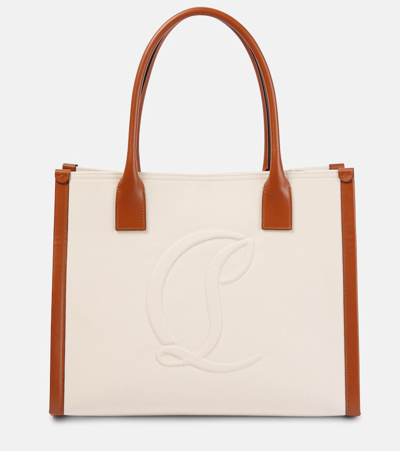 Christian Louboutin By My Side E/w Large Canvas Tote Bag In Brown