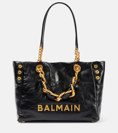 Balmain 1945 Soft Cabas Small Leather Tote Bag In Black