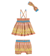 Jellymallow Baby Fruit Cotton Dress, Bloomers, And Headband Set In Multicoloured