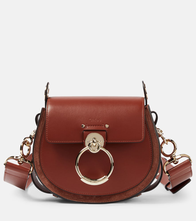 Chloé Tess Small Suede-trimmed Leather Shoulder Bag In Brown