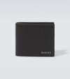 Gucci Black Bi-fold Wallet With Logo Detail In Hammered Leather Man In Black