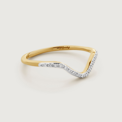 Monica Vinader Gold Riva Diamond Wishbone Stacking Ring Diamond