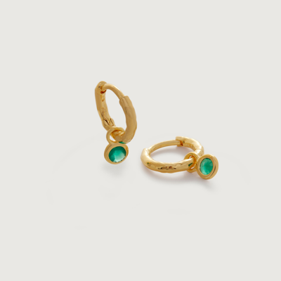 Monica Vinader Gold Mini Gemstone Huggie Earrings Green Onyx