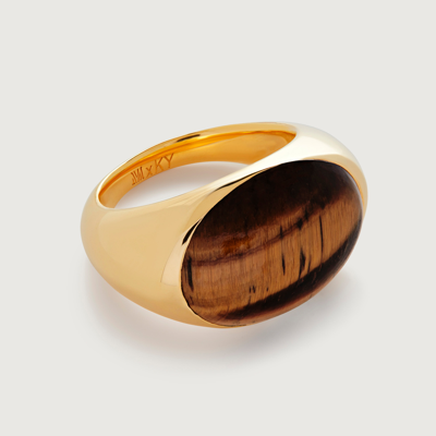Monica Vinader Gold Kate Young Gemstone Ring Tigers Eye In 18k Gold Vermeil