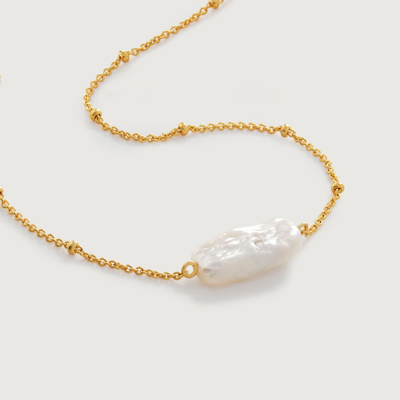 Monica Vinader Gold Nura Biwa Pearl Beaded Chain Necklace Adjustable 41-46cm/16-18' Pearl In Gray