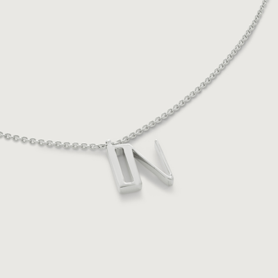 Monica Vinader Sterling Silver Initial N Necklace Adjustable 41-46cm/16-18' In Metallic