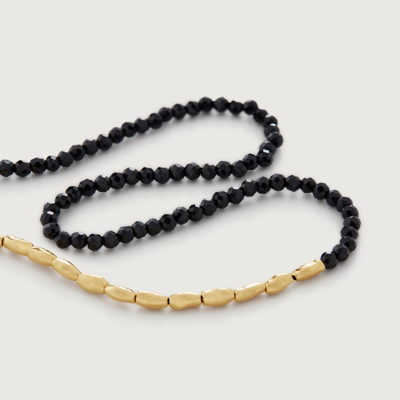Monica Vinader Gold Mini Nugget Gemstone Beaded Necklace Adjustable 41-46cm/16-18' Black Spinel