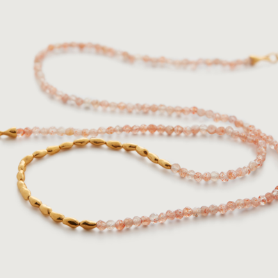 Monica Vinader Gold Mini Nugget Gemstone Beaded Necklace Adjustable 41-46cm/16-18' Golden Sandstone