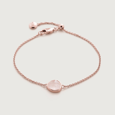 Monica Vinader Siren Rose Quartz Fine Chain Bracelet, Rose Gold Vermeil On Silver In Neutral