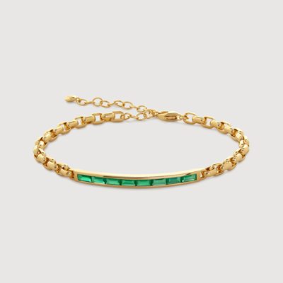 Monica Vinader Gold Mini Baguette Gemstone Chain Bracelet Green Onyx