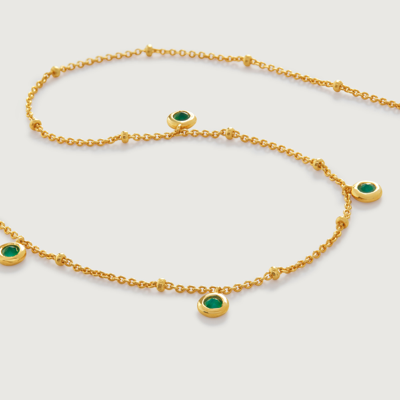 Monica Vinader Gold Mini Gemstone Chain Necklace Green Onyx