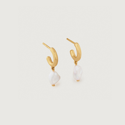 Monica Vinader Nura Keshi Pearl Huggie Hoop Earrings In Gold