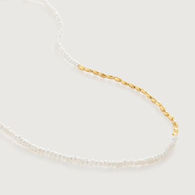 Monica Vinader Gold Mini Nugget Pearl Beaded Necklace Adjustable 41-46cm/16-18' Pearl In White