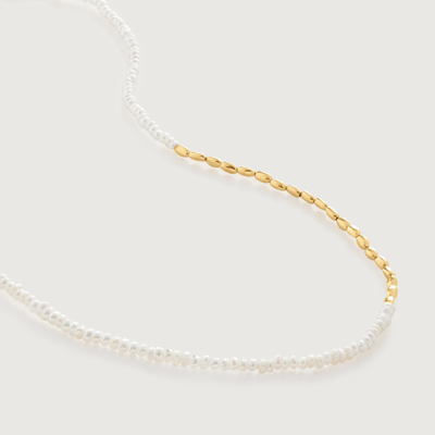 Monica Vinader Gold Mini Nugget Pearl Beaded Neckace Pearl In White