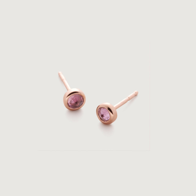 Monica Vinader Rose Gold Mini Gem Stud Earrings Pink Tourmaline In Purple