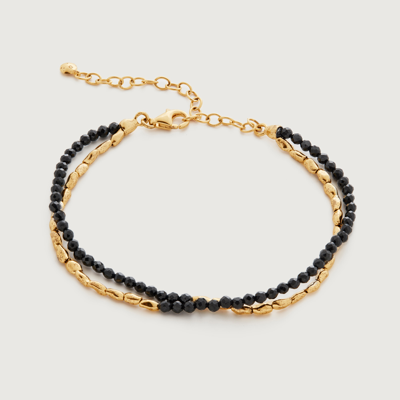 Monica Vinader Gold Mini Nugget Gemstone Beaded Bracelet Black Spinel
