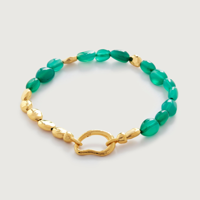 Monica Vinader Gold Rio Gemstone Beaded Bracelet Green Onyx