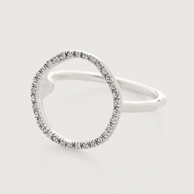 Monica Vinader Sterling Silver Riva Circle Diamond Ring Diamond In Metallic