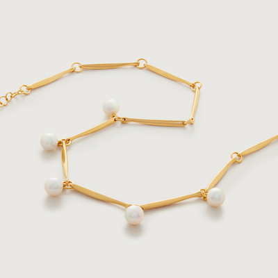 Monica Vinader Gold Nura Round Pearl Drop Necklace Adjustable 41-46 Cm/16-18' Pearl In Black