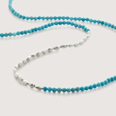 MONICA VINADER STERLING SILVER MINI NUGGET LONG GEMSTONE BEADED NECKLACE 92CM/36' TURQUOISE