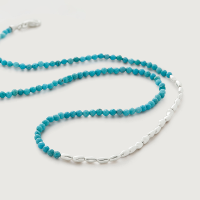 Monica Vinader Sterling Silver Mini Nugget Gemstone Beaded Necklace Adjustable 41-46cm/16-18' Turquoise In Gray