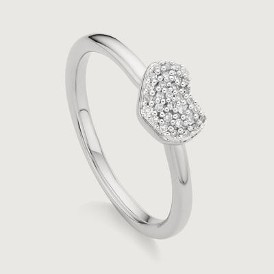 Monica Vinader Sterling Silver Nura Mini Heart Ring Diamond In Metallic