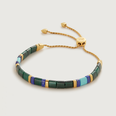Monica Vinader Gold Delphi Multi Gemstone Friendship Bracelet Malachite In 18ct Gold Vermeil/ Ss