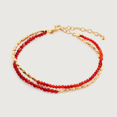 Monica Vinader Gold Mini Nugget Gemstone Beaded Bracelet Red Onyx In Black