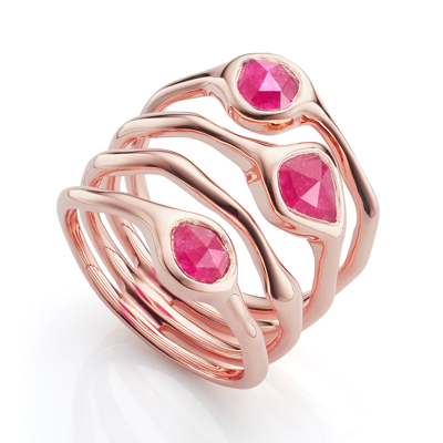 Monica Vinader Rose Gold Siren Cluster Cocktail Ring Pink Quartz