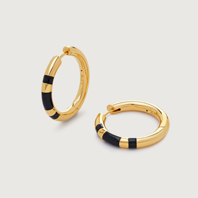 MONICA VINADER GOLD KATE YOUNG GEMSTONE MEDIUM HOOP EARRINGS BLACK ONYX