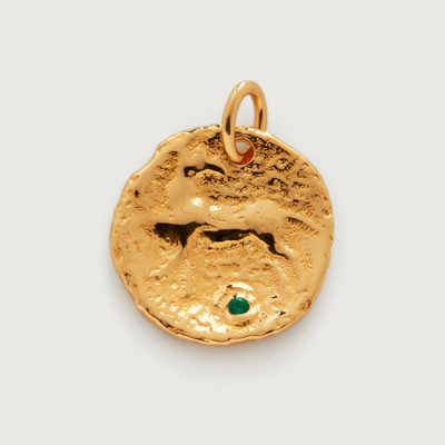 Monica Vinader Gold Siren Large Coin Gemstone Pendant Charm Green Onyx
