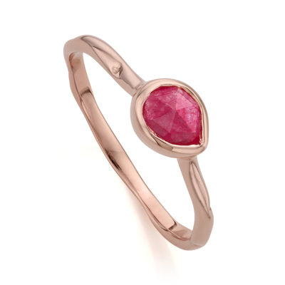 Monica Vinader Rose Gold Siren Small Stacking Ring Pink Quartz