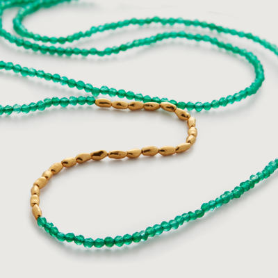 Monica Vinader Gold Mini Nugget Long Gemstone Beaded Necklace 92cm/36' Green Onyx