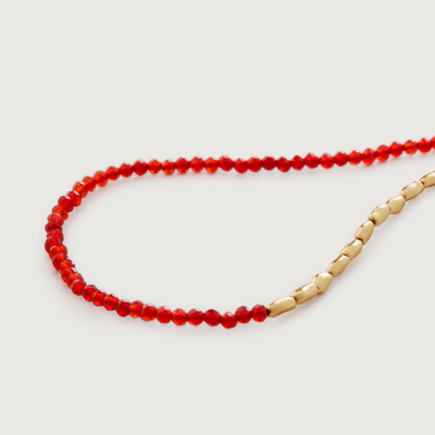 Monica Vinader Gold Mini Nugget Gemstone Beaded Necklace Adjustable 41-46cm/16-18' Red Onyx