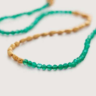 Monica Vinader Gold Mini Nugget Gemstone Beaded Necklace Adjustable 41-46cm/16-18' Green Onyx In Blue