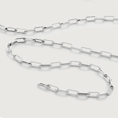 Monica Vinader Sterling Silver Mini Paperclip Chain Necklace Adjustable 46cm/18' In Metallic