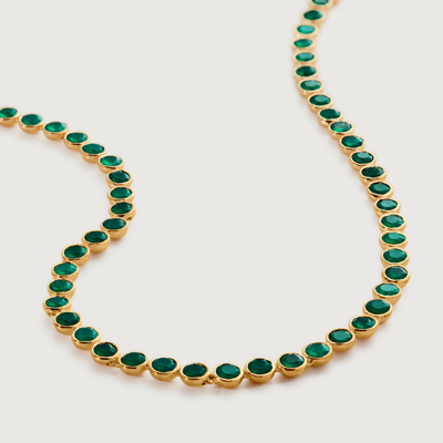 Monica Vinader Gold Kate Young Gemstone Tennis Necklace Adjustable 41-46cm/16-18' Green Onyx In Black