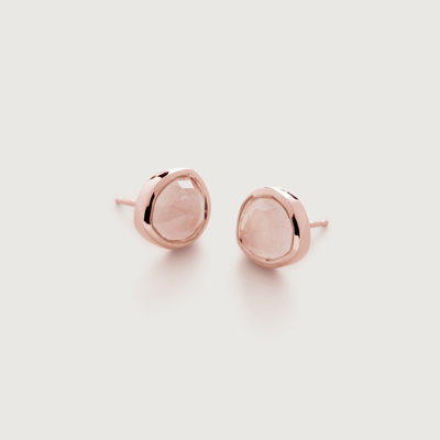 Monica Vinader Rose Gold Siren Stud Earrings Rose Quartz In Pink