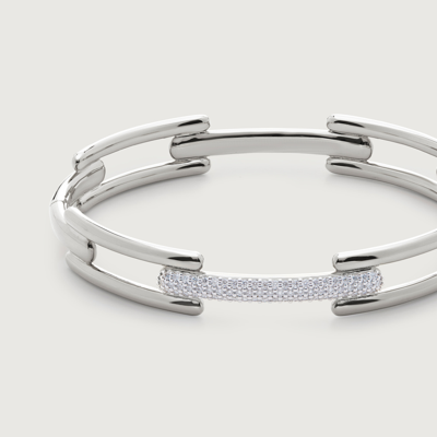 Monica Vinader Sterling Silver Lab Grown Diamond Pave Signature Link Bangle Lab Grown Diamond In White