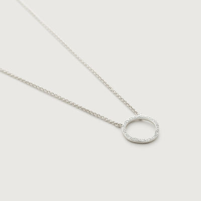 Monica Vinader Sterling Silver Riva Circle Diamond Necklace Adjustable 46cm/18' Diamond In White