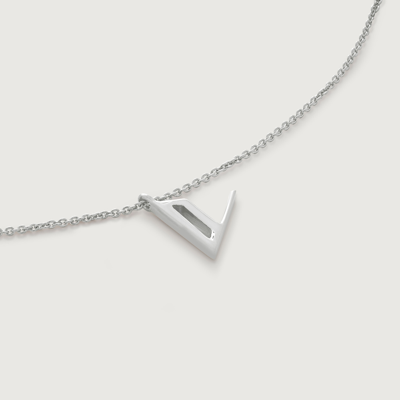 Monica Vinader Sterling Silver Initial V Necklace Adjustable 41-46cm/16-18' In White