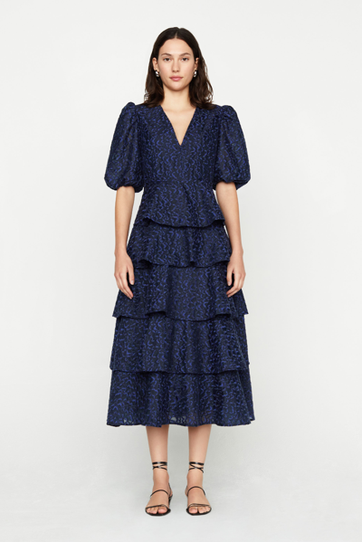 Marie Oliver Everly Embroidered Ruffle Organza Midi Dress In Blue