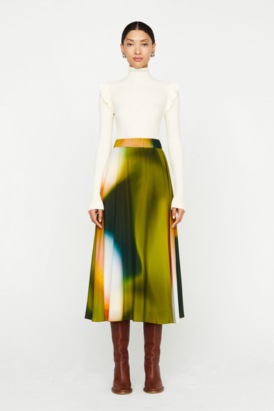 Marie Oliver Cambrie Abstract-print Circle-cut Midi Skirt In Peridot