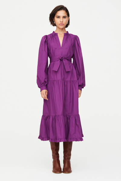 Marie Oliver Mariah Tiered Blouson-sleeve Cotton Midi Dress In Plum Purple