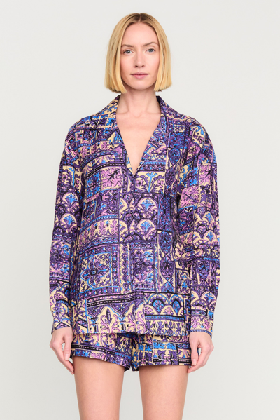 Marie Oliver Women's Jolene Arabesque Linen Blouse In Violet Tile
