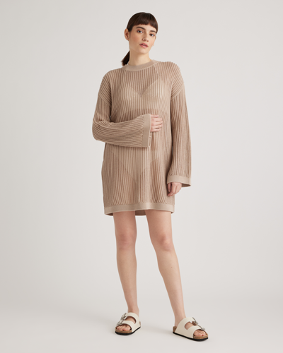Quince Women's Open-knit Long Sleeve Cover-up Mini Dress In Beige