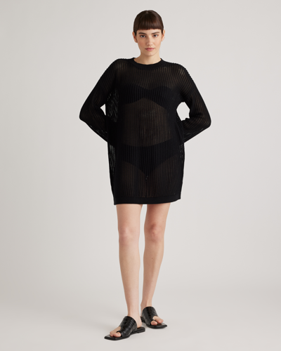 Quince Women's Open-knit Long Sleeve Cover-up Mini Dress In Black