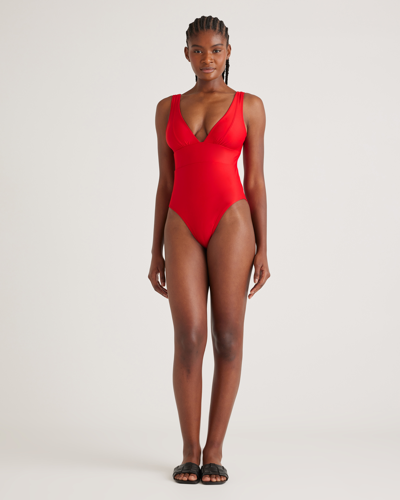 Quince Women's Italian Plunge One-piece Swimsuit In Cherry