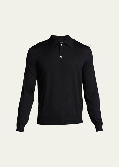 Bergdorf Goodman Long-sleeve Cashmere Polo Sweater